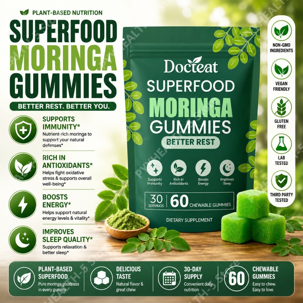 Moringa Leaf Powder - Gomas de Moringa Docteat com B12,