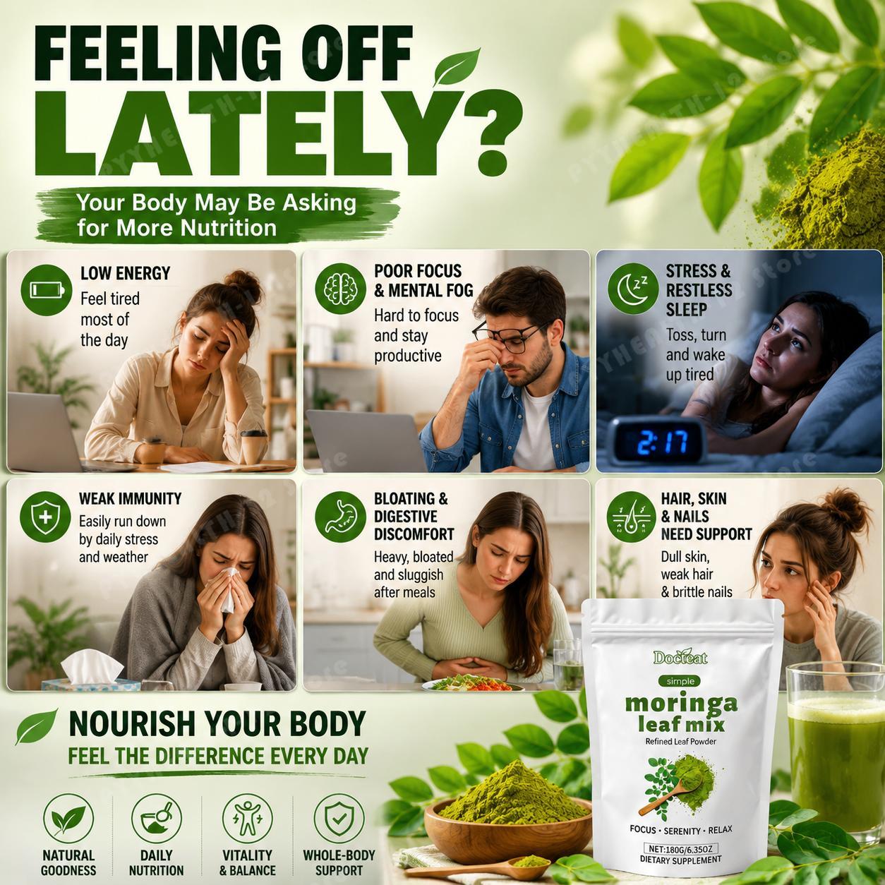 Docteat Pó de Mistura de Folha - Moringa Leaf Powder avaliação e preço